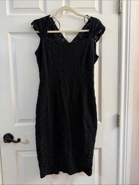 Zara Black Lace Midi Dress with Cap Sleeves